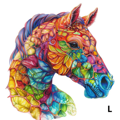 Wooden Jigsaw Puzzle Horse Design for Adults – Artistic Irregular Shaped Pieces in 3 Sizes S M L, Challenging Brain Teaser Puzzle for Families, Birthday Halloween Christmas Thanksgiving Gift, Premium Wood