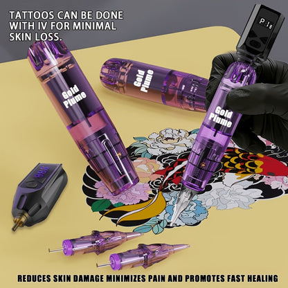 Wireless Tattoo Gun Kit Complete Set 1500mAh Battery 10 Needles 7 Inks – Cordless Rotary Tattoo Machine for Beginners & Professional Artists Home Studio Goldplume TM-73