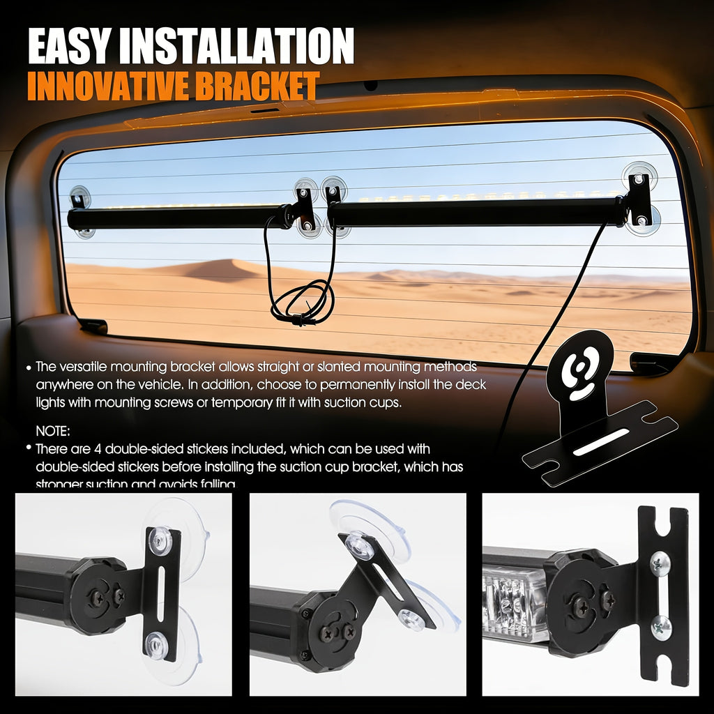FLYANT Off Road 17.16in Switchable 4 Colors Emergency Strobe Light Bar 162 LED Bar Amber White Red Blue Windshield 2in 1 Visor Safety Flashing Lights DC 12-24V Bar Deck Split W/Take Down for Trucks Construction Vehicles
