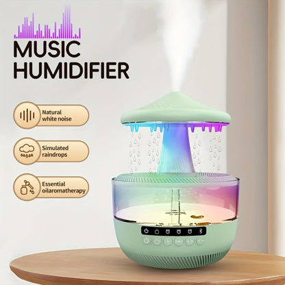 Raindrop Humidifier with LED Color-Changing Light & Wireless Music | 11.83oz Large Tank, Dual Control, Essential Oil Compatible, Cool Mist for Bedroom, Valentine's & Garden Decor | White