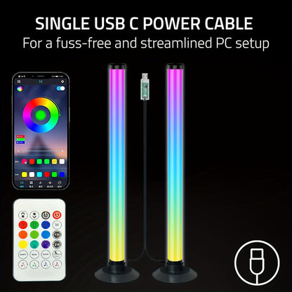 RGBIC LED Light Bar Music Sync RGB Ambient Lighting USB Powered 64+ Modes 16 Million Colors App Remote Control Desktop TV Backlight Mood Lamp Room Decor Night Light 2pcs