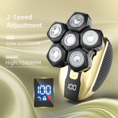 Electric Head Shaver for Bald Men 7D 7 Floating Heads — All-in-One Grooming Kit with Nose Hair Trimmer & Facial Cleaning Brush, 1.5H Fast Charging, Travel Lock, Rechargeable Men's Razor Gift Set (Blue/Black/Gold/Coffee)
