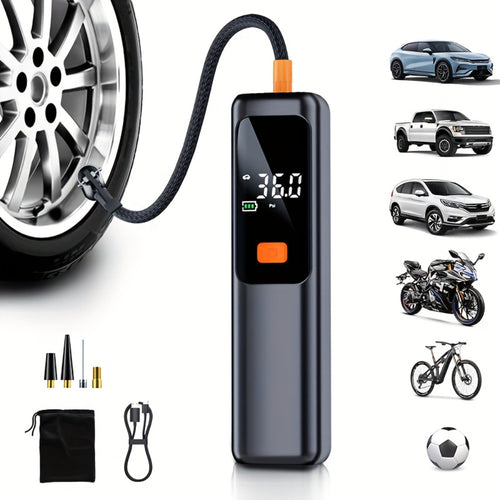 Portable Tire Inflator Wireless Air Compressor with Digital LED Display Auto Pressure Detection USB-C Rechargeable for Car Bicycle Motorcycle Basketball