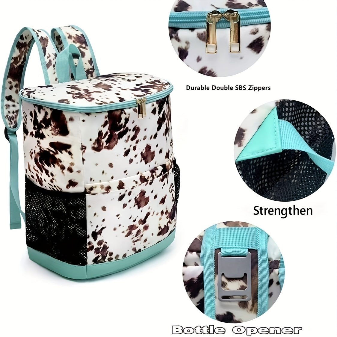 Insulated Cooler Backpack 30-Can Capacity, Leopard Print Portable Lunch Bag with Mesh Side Pockets & Adjustable Straps, Leakproof Thermal Cooler for Beach, Camping, Picnics, Hiking & Outdoor Travel