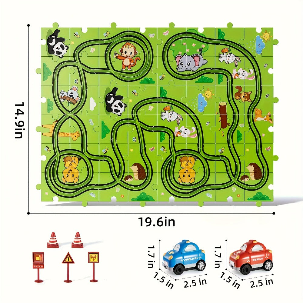 Jigsaw Puzzle Race Track Car Set Toy for Boys Kids – 39 56 73 PCS Flexible Building Track with Toy Cars | STEM Educational Play | Best Birthday Christmas Gift Ages 3 4 5 6 7