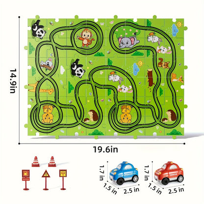 Jigsaw Puzzle Race Track Car Set Toy for Boys Kids – 39 56 73 PCS Flexible Building Track with Toy Cars | STEM Educational Play | Best Birthday Christmas Gift Ages 3 4 5 6 7