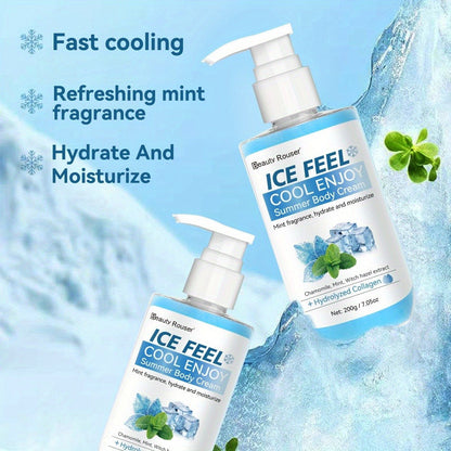 Mint Extract & Hydrolyzed Collagen Cooling Body Cream - Refreshing Hydrating Moisturizer for Dry Rough Skin, Non-Greasy Lightweight Hypoallergenic Formula, All Skin Types, Unisex Daily Use