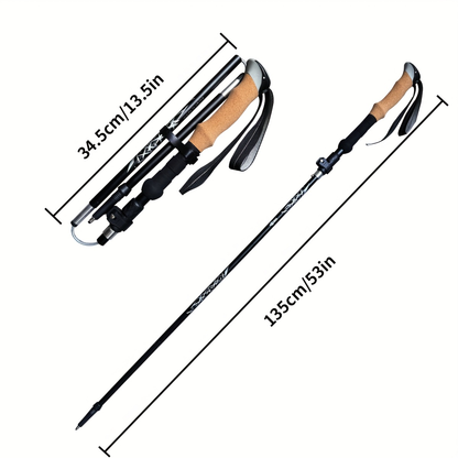 Lightweight Aluminum Trekking Poles 2-Pack – Folding Hiking Sticks with Cork Ergonomic Grip, Sweat-Absorbing Handle, Adjustable Walking Poles for Hiking, Camping & Mountain Travel