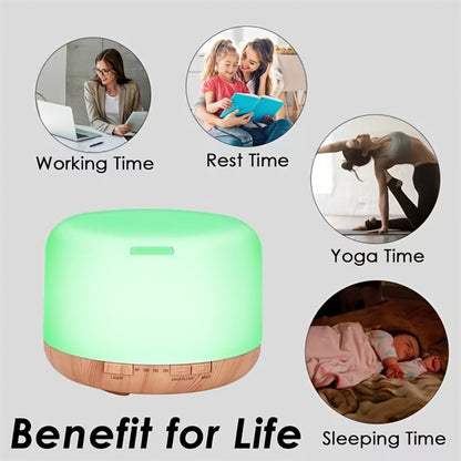 Essential Oil Diffuser 500ml 7-Color Ambient Light Timer Auto Shut-Off USB Ultrasonic Aroma Diffuser for Large Room Home Office Bedroom Wood Grain Humidifier