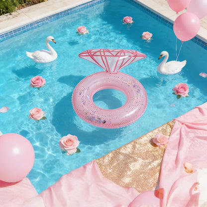 Giant Engagement Ring Pool Float 49×31 Inch Inflatable Diamond Ring Floatie for Bachelorette Party Bridal Shower Wedding Pool Decoration Adults Gold White Pink