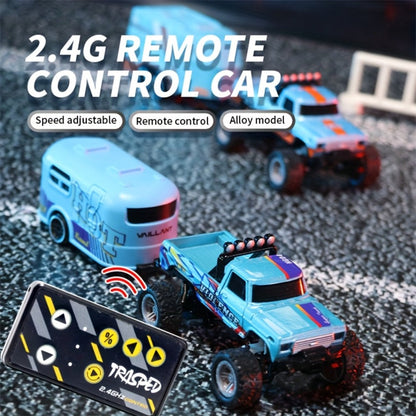 Mini RC Truck 1:64 Scale with Trailer – 2.4GHz Alloy Remote Control Monster Off-Road Pickup with LED Body Lights & Headlights, Rock Crawler Toy for Boys, Birthday Christmas Gift Green Gray Blue