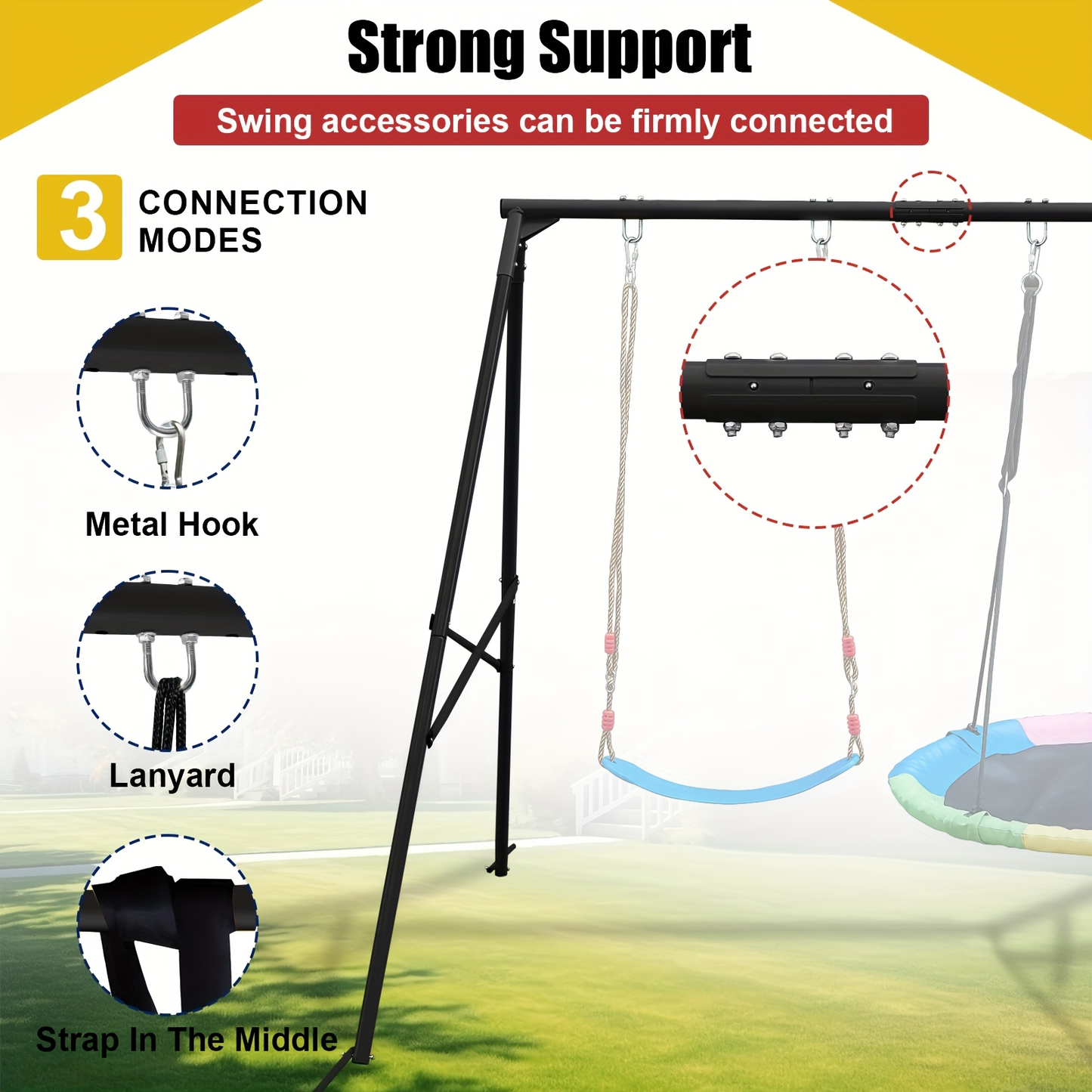 Heavy Duty Swing Set Frame – Full Steel A-Frame Outdoor Swing Stand with Ground Stakes, Supports 2 Swings & Up to 550 LBS, Backyard Playground Equipment for Kids (Swings Not Included, 2 Colors)