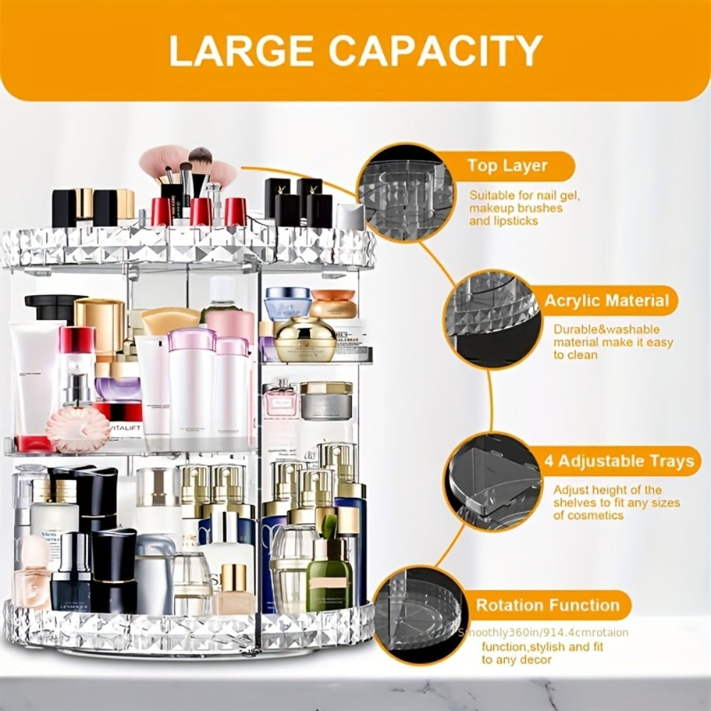 Rotating 360 Makeup Organizer Spinning Cosmetic Storage Display Rack 7 Adjustable Layers Large Capacity Skincare Holder for Vanity Countertop Bathroom Dresser White Blue Gray