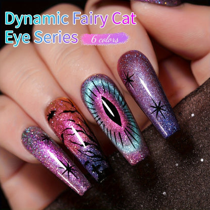 Cat Eye Gel Polish Set 6 Colors Holographic Magnetic — Dynamic Elf Reflective Soak Off UV LED Nail Gel 0.51oz Each | Multidimensional Light-Shifting Sparkle for Salon & Home Nail Art | Long-Lasting Chip-Resistant
