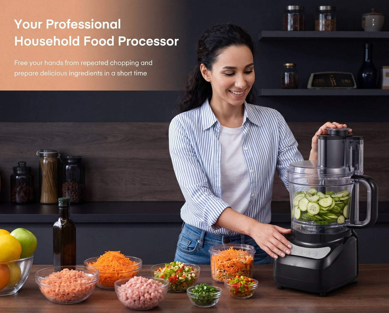12 Cup Food Processor 6 Functions - Chopping, Slicing, Shredding, Purees & Dough, Large Capacity Electric Kitchen Food Processor for Meal Prep, Vegetables, Fruits & Baking, Black