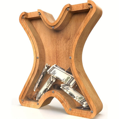 Wooden Letter Penny Bank – Alphabet Coin Bank Savings Box for Kids & Adults, Personalized Money Bank Birthday Gift, A to Z Initial Letter Bank