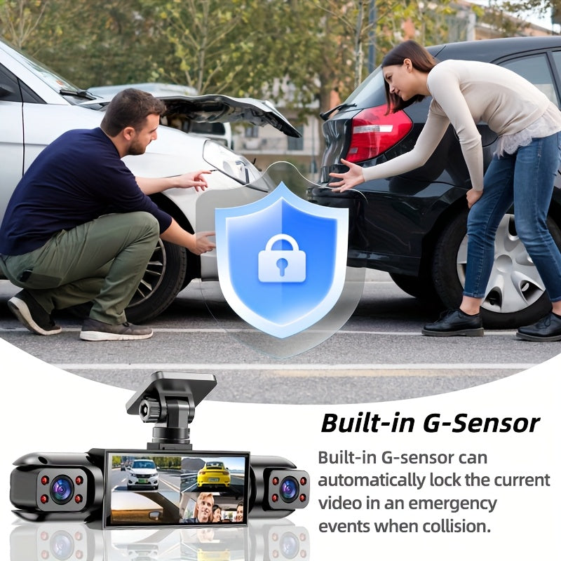 AXH 360° Panoramic 3/4 Lens Channel 1080P HD Ultimate Safety Dash Cam Set, 1080P Front and 720P Full Coverage Front, Rear, Left, and Right, Quad-Split Screen Display, HD Night Vision, WDR, G-Sensor, Loop Recording - Car Accessories/Car Dash