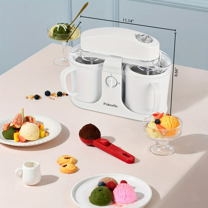 Ice Cream Maker Machine Dual Cup Self-Freezing – Make 2 Flavors Homemade Ice Cream Sorbet Frozen Yogurt at Once, Fast 10-Min Churning, Easy Clean Removable Bowl, Compact Countertop Design