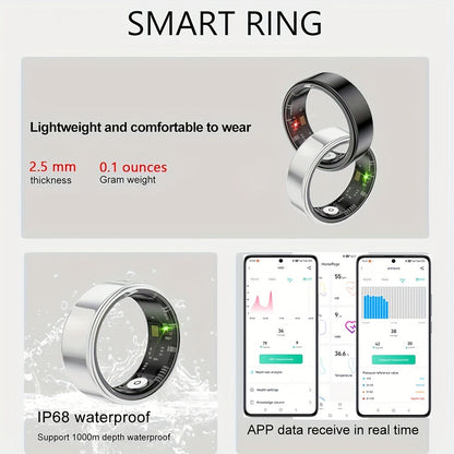 Smart Ring Fitness & Health Tracker for Men & Women – Heart Rate, Sleep, Steps, Calories, Body Temp & HRV Monitoring, IP68 Waterproof, iOS & Android Compatible