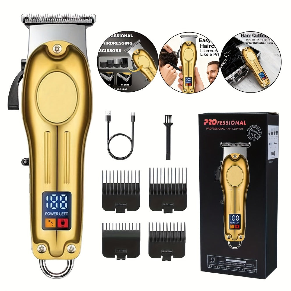 Cordless Hair Clipper Set for Men & Women — Professional Wireless Barber Clippers with T-Blade Trimmer, LED Screen, Adjustable Taper Lever, Rechargeable USB, Steel Blades, Home & Travel Grooming Kit