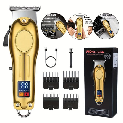 Cordless Hair Clipper Set for Men & Women — Professional Wireless Barber Clippers with T-Blade Trimmer, LED Screen, Adjustable Taper Lever, Rechargeable USB, Steel Blades, Home & Travel Grooming Kit