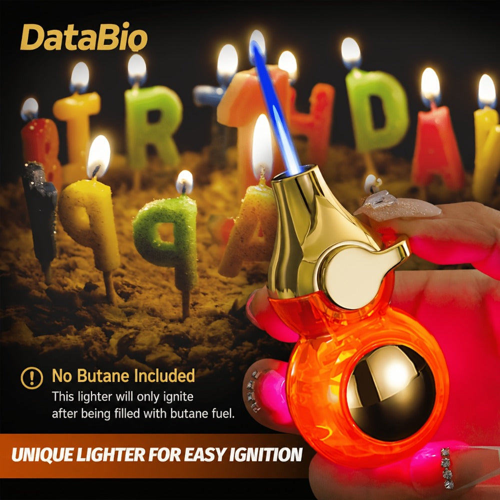 Torch Lighter Windproof Refillable Butane Aluminum Alloy Mini Portable Flashlight Lighter Rocker Ignition Transparent Gas Window Candle Campfire Camping Gift Black Orange White
