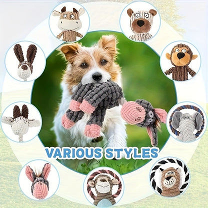 Squeaky Plush Rope Dog Toy Set with Animal Print for Aggressive Chewers - 6 8 or 10 Pack Interactive Tug-of-War Chew Toys for All Dog Breeds No Batteries Required