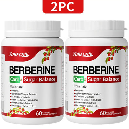 Berberine Supplement Capsules with Apple Cider Vinegar, Cinnamon & Green Tea Extract – Supports Blood Sugar Balance, Healthy Body Shape & Digestion – 60 Capsules, 1 or 2 Bottles, All Ages