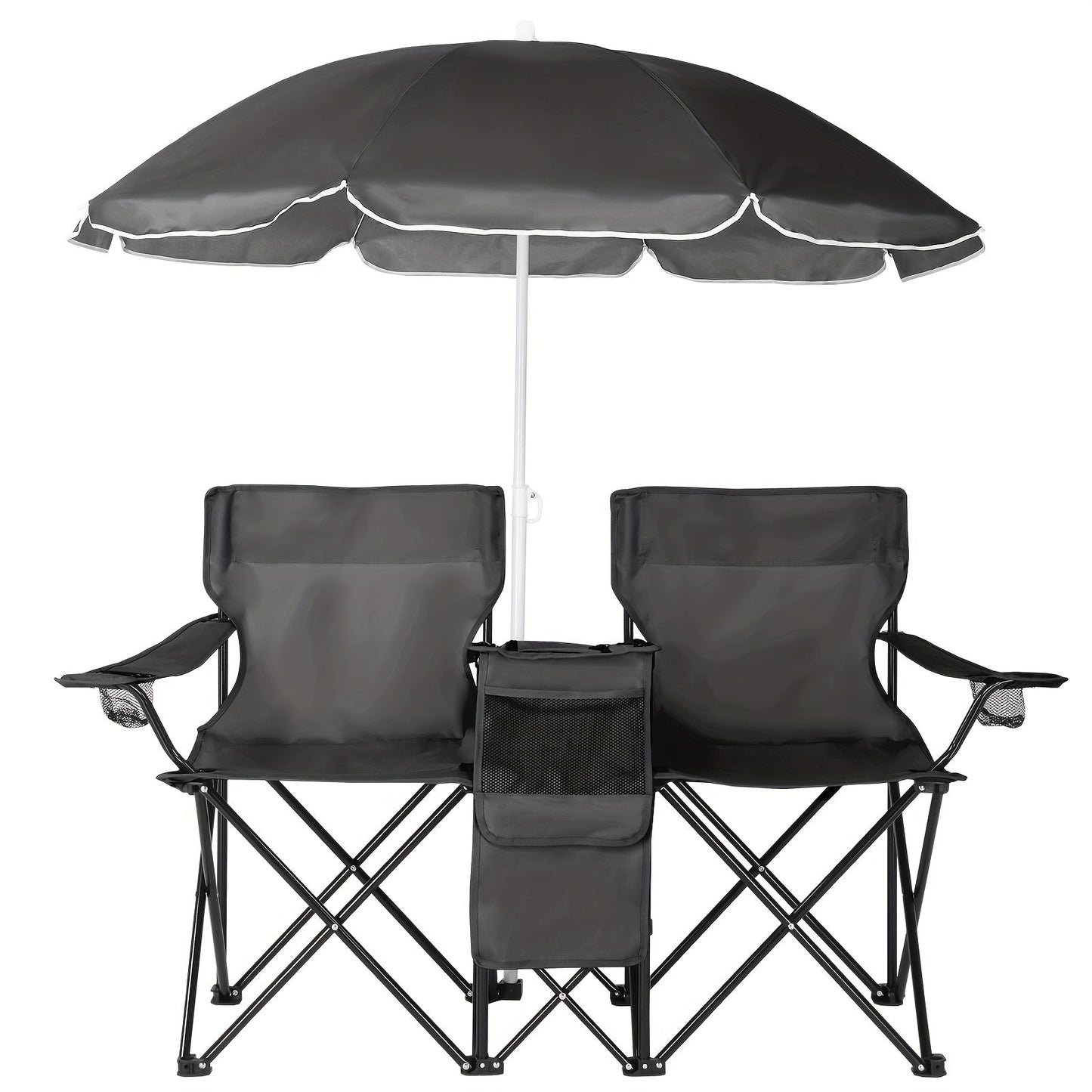 Portable Folding Chair with Removable Sun Umbrella - 2-Seat Outdoor Foldable Chair, Steel Frame Oxford Fabric, Lightweight Sun Shade Seat for Fishing Beach Camping Sunbathing Outdoor Activities