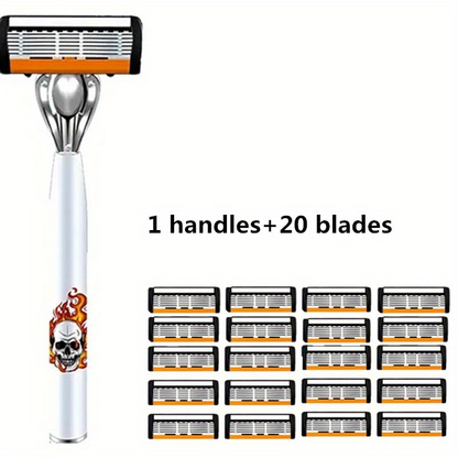 Men's Safety Razor with Replacement Blades - Anti-Slip Stainless Steel Handle Shaver for Beard & Sideburns, Classic Style Wet Shaving Razor, Multiple Blade Bundle Options