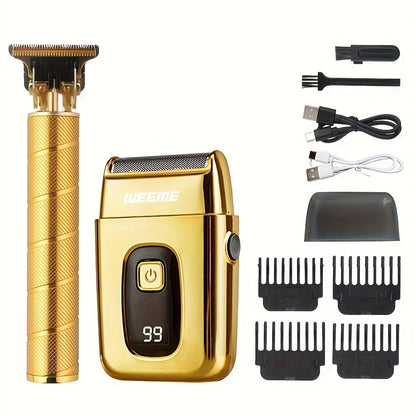 T-Blade Hair Clipper Set for Men - Golden Series USB Rechargeable Trimmer Kit with Guide Combs & Cleaning Brush, 1pc 2pcs 3pcs Options, Edge-Up Fade Beard Grooming, Gift for Men
