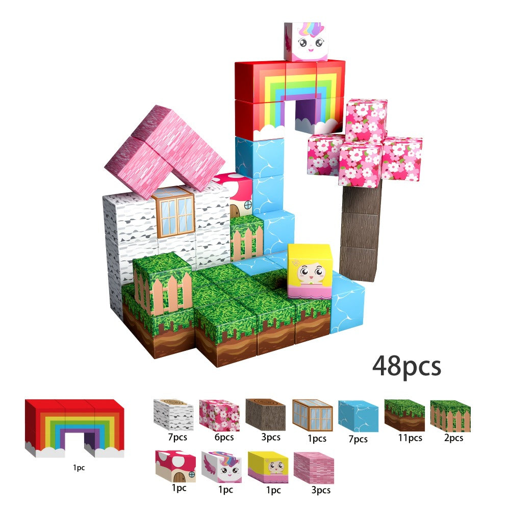Magnetic Building Blocks Unicorn STEM Toy 48 or 110pcs – Magnetic Tiles for Toddlers Girls Ages 3+, Sensory Learning Toy, Birthday Gift, Multicolor Magnetic Cubes Set
