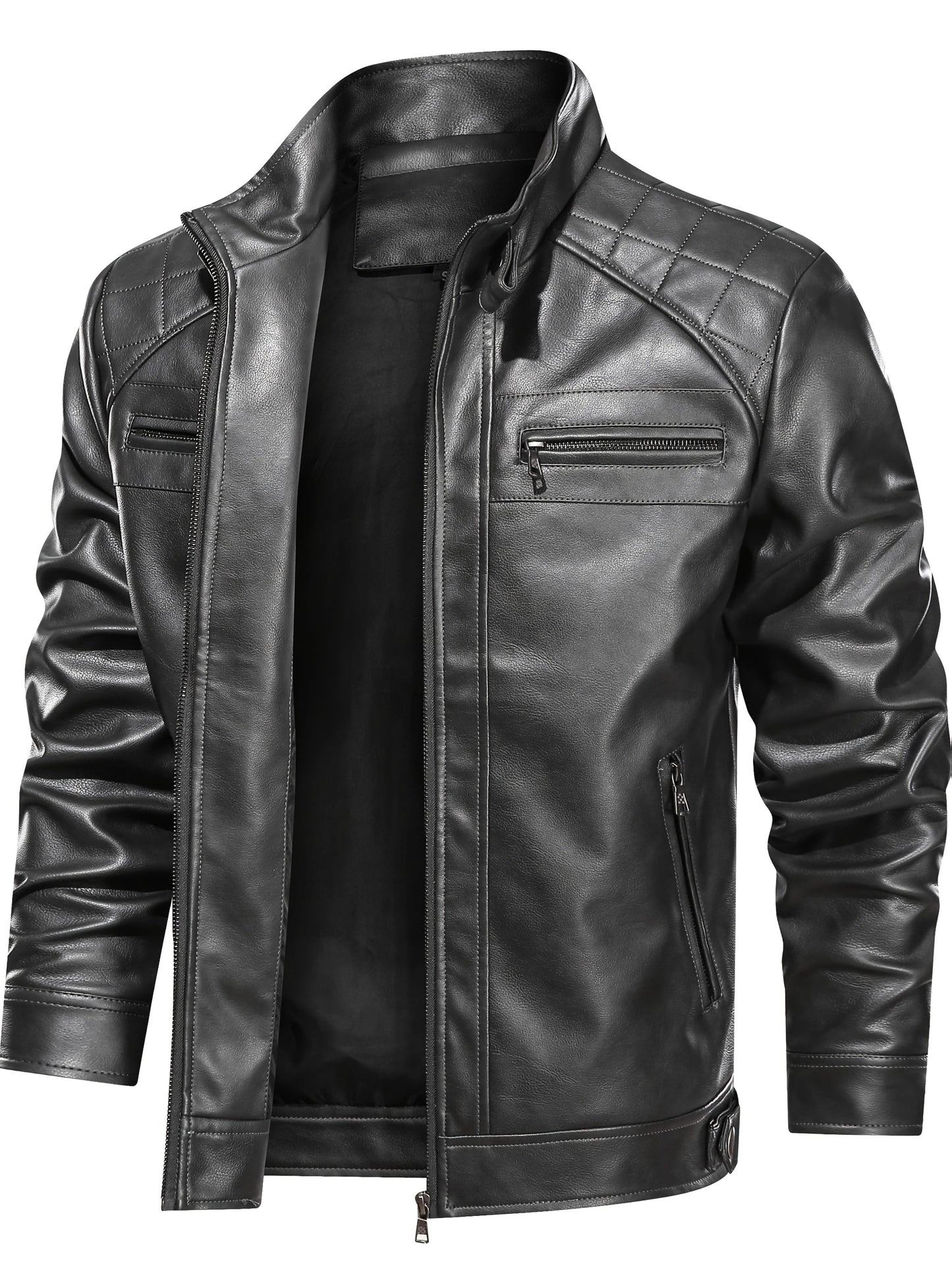 Men's Lightweight Faux Leather Zip-Up Jacket