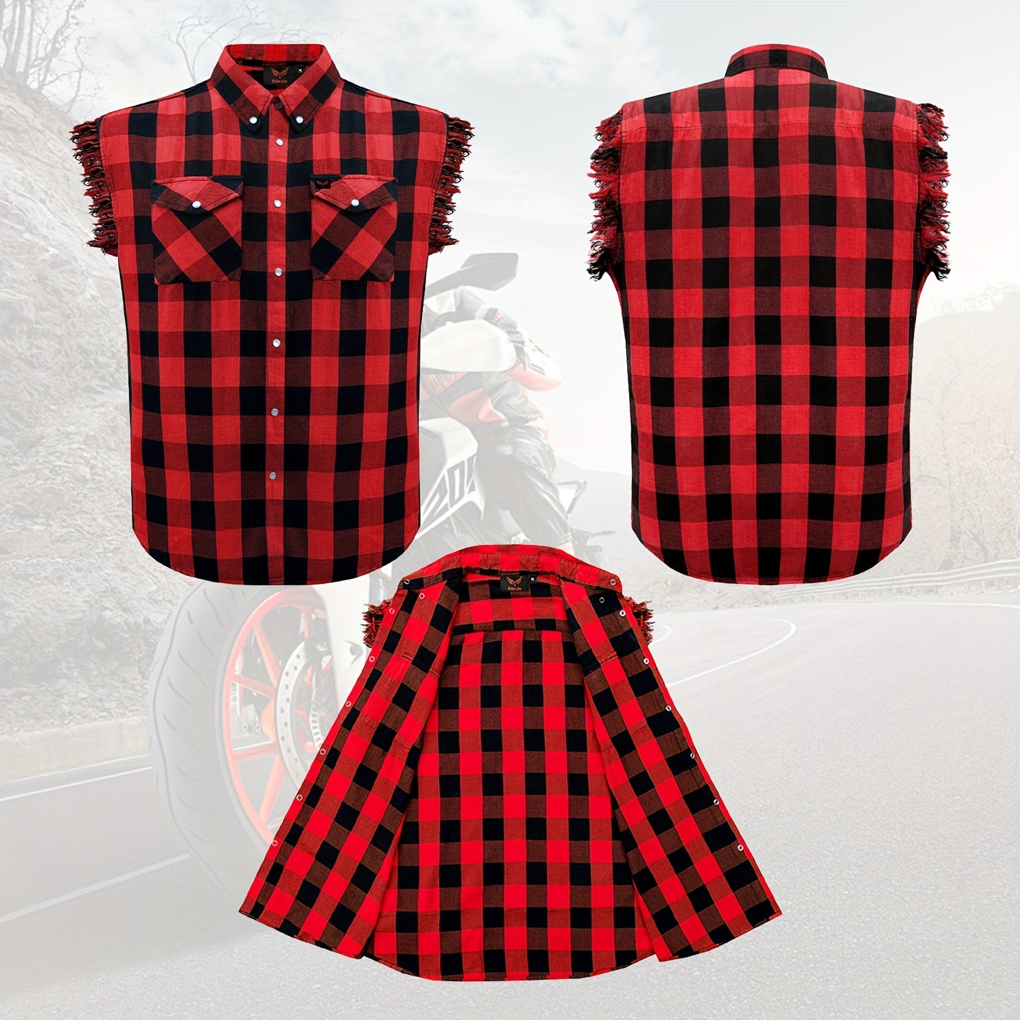 Men's Casual Sleeveless Plaid Cotton Shirt - All-Season Comfort, Classic Checkered Pattern, Single-Breasted Button-Up with Fringe Hem, Regular Fit for Streetwear, Beach & Vacation, Beach Attire, Streetstyle Apparel