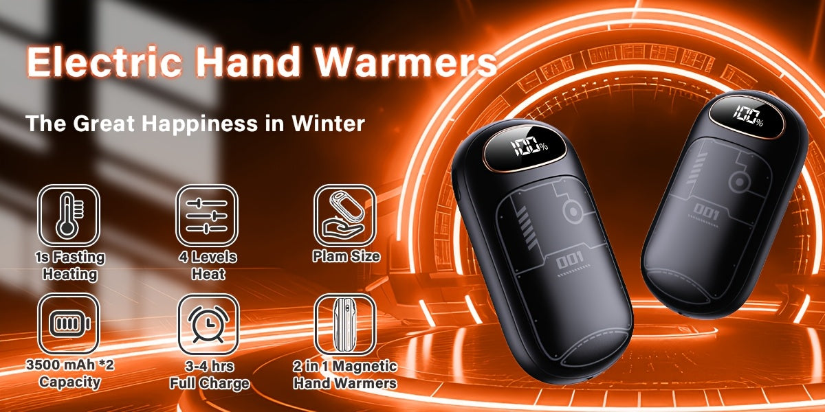 Rechargeable Hand Warmers 2-Pack – 2-in-1 Electric Hand Warmer & Power Bank with LED Display, Heats Up to 131°F, USB-C Fast Charge, Long-Lasting Heat for Golf, Hunting, Camping, Raynaud's, Men Women Kids