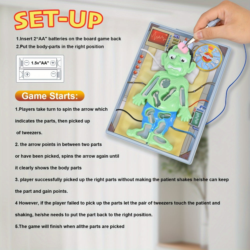 Operation Monster Board Game for Kids – Steady Hand Skill Game with Tweezers, 3D Monster Pieces, Fun Family Game Night for Ages 3+, 1-2 Players, Great Gift for Boys and Girls