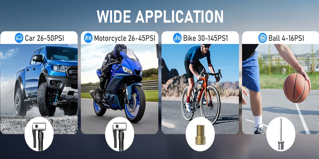 Portable Air Compressor | 150PSI Cordless Tire Inflator with Digital Pressure Gauge and LED Light, USB Charging, Quick Charge, Lithium Polymer Battery, for Car, Moto, Bicycle, Roadside Assistance and Emergency Support in All Terrains