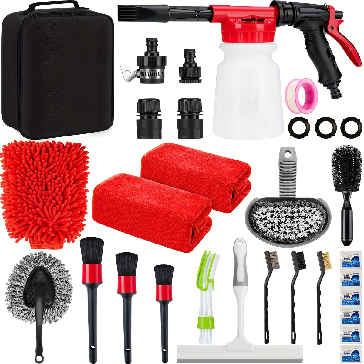 FCLUSLL 26/42pcs Car Washing Cleaning Kit, with Foam Spray Gun, Detail Brush, Portable Vacuum Cleaner, Windshield Cleaning Tools, Tire Brush, Towel, Car Interior And Exterior Details Set, Cleaning Set, Holiday Gifts for Family And Friends