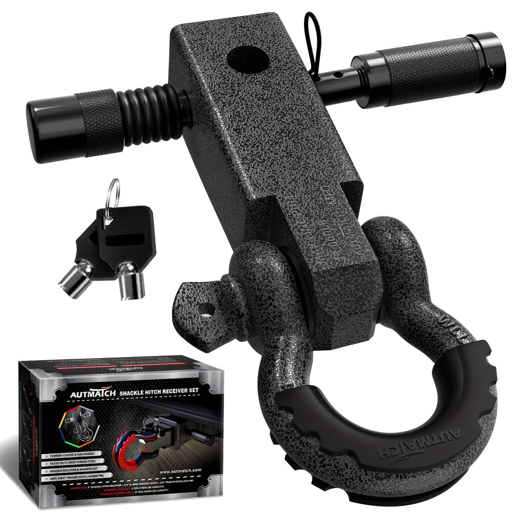 AUTMATCH 2-Inch Heavy Duty Shackle Hitch Receiver Kit - 45,000 lbs Break Strength, High-Strength Drop-Forged Towing System with Lock Pin & D-Ring Shackle for Truck,, RV, ATV, Boat Recovery ( Fit)