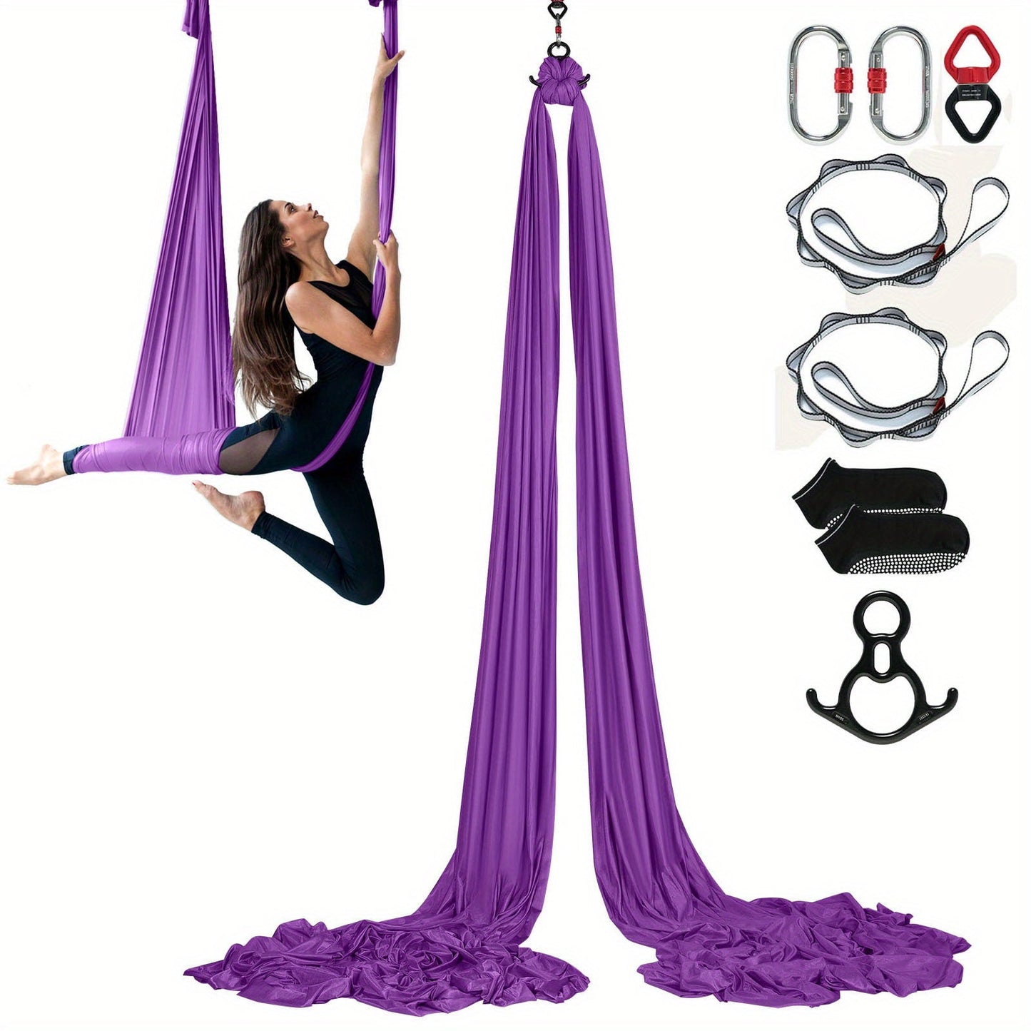 Aerial Yoga Hammock Kit 8.7 Yards – 100GSM Nylon Anti-Gravity Yoga Swing with Full Rigging Hardware, Aerial Silk for All Levels, Home & Studio Aerial Yoga Setup, Light Blue / Golden / Gradient