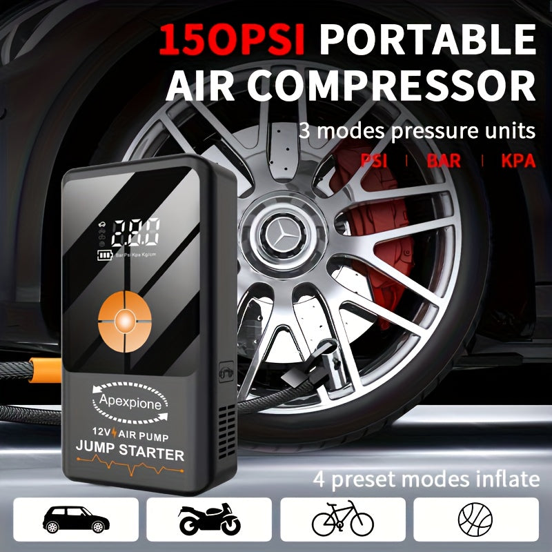 10000A-18000A High-current Car Starter with Air Compressor, 366PSI Inflator, for 12V (ALL Gas/ALL Diesel). Smart Cables, Protections, Fast USB, LED Light, Storage Bag. Hurricane Emergency Lighting, Auto Tool.Nice Gift