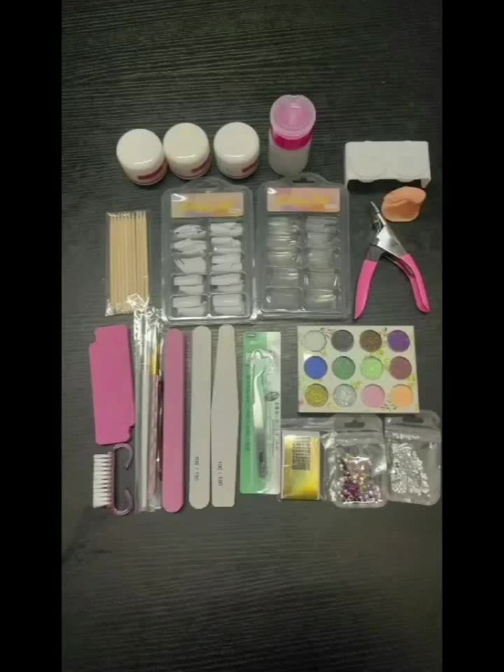 Acrylic Nail Kit 23-in-1 Complete Set with 12 Glitter Colors White & Pink Powder - DIY Nail Extension System No Glue No Liquid Needed for Beginners & Pros, Home Salon Manicure Kit for Women