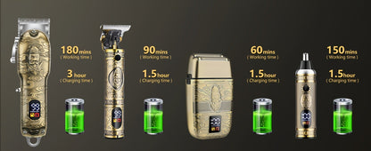 Professional Hair Clippers Trimmer Set for Men - T-Blade Trimmer Nose Hair Trimmer Electric Razor LCD Display USB Rechargeable Zinc Alloy Ergonomic Grooming Kit Bronze