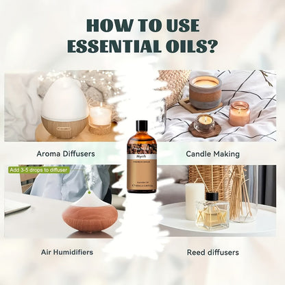 Myrrh Essential Oil 100ml – Pure Undiluted Therapeutic Grade Natural Oil for Diffuser, Humidifier, Candle Making & Skincare | Long-Lasting Aroma, No Additives