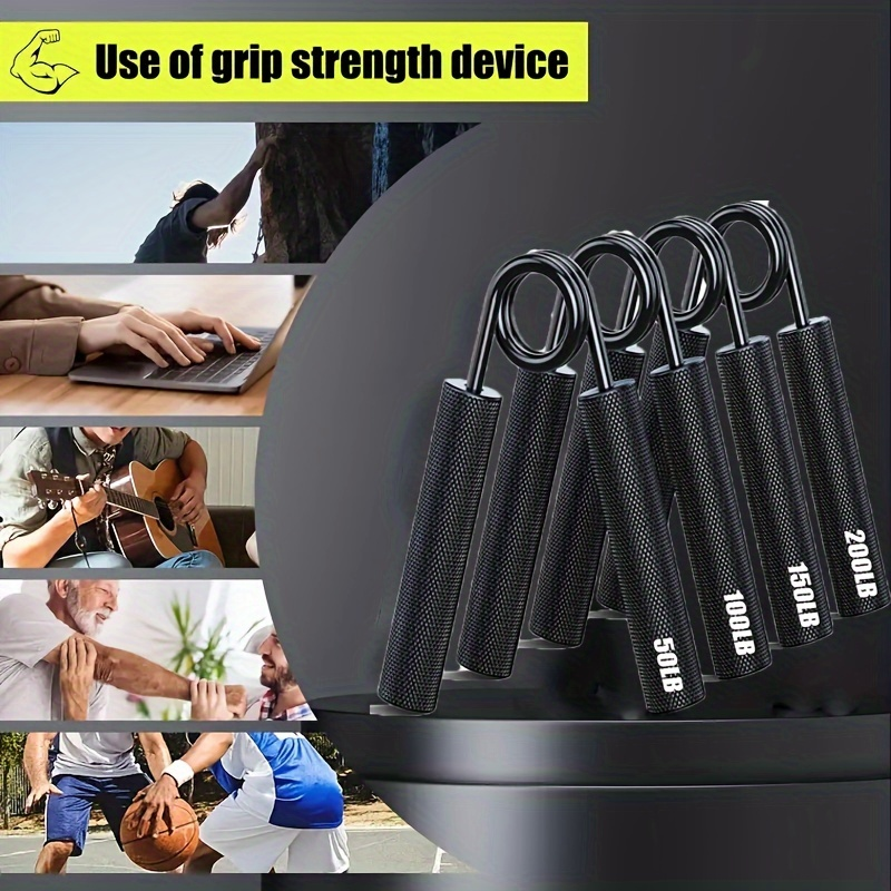 Hand Grip Strengthener Set 4pcs Heavy Duty Metal - Forearm & Wrist Trainer 50LB to 200LB Resistance, Finger Exerciser for Muscle Building, Rehabilitation & Crush Grip Training, Black