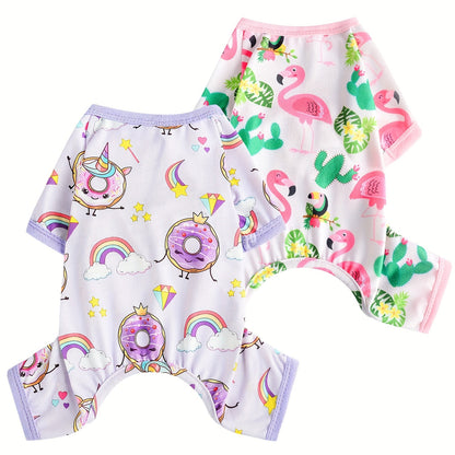 Dog Jumpsuit 2-Pack - Soft Knit Pet Pajamas for Small Dogs & Cats, Machine Washable Pullover Onesie Sleepwear for Chihuahua Yorkie Toy Breeds, Cute Printed All-Season Puppy Apparel XS-XXL, Gift for Dog Lovers