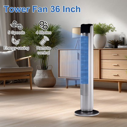 Bladeless Tower Fan 36 Inch | Remote Control, 5-Speed Settings & 4 Operating Modes, Whisper-Quiet 28dB, 12-Hour Timer, Oscillating Standing Fan for Home, Bedroom & Office – Titanium Gray & Black