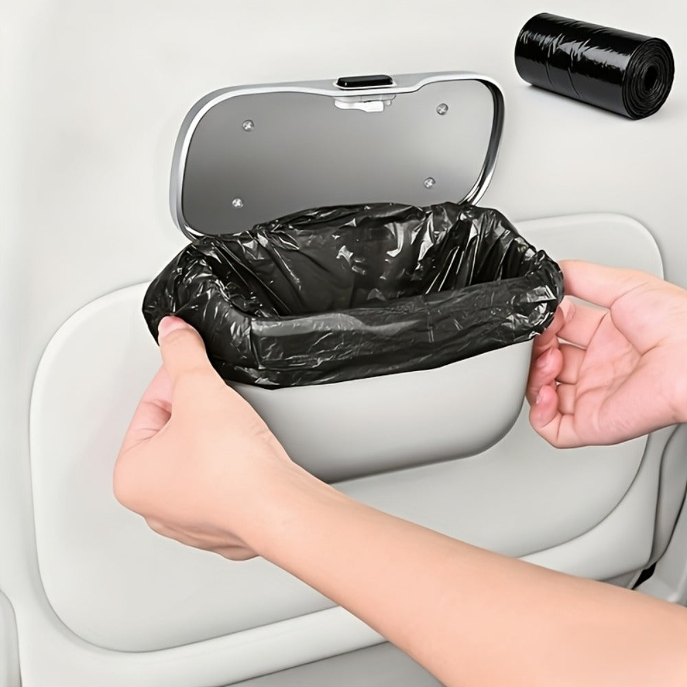 Car Trash Can with Garbage Bags – ABS Microfiber Mount, Dry & Wet Use, No-Damage Install, Fits 99% of Cars – Space-Saving Vehicle Waste Bin