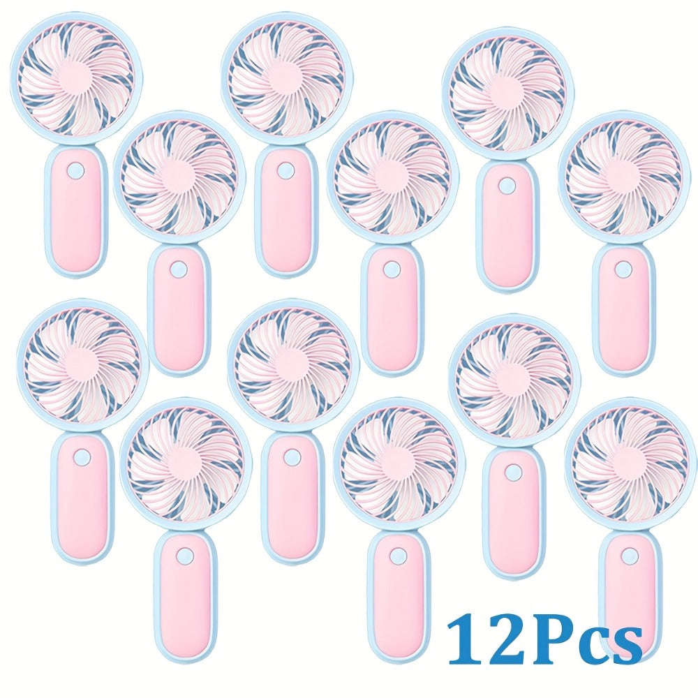 Mini Handheld Fan Bulk 12 Pack | Portable Neck & Wrist Personal Fan, USB Rechargeable, Lightweight Cute Design for Wedding Favors, Festival Party, Travel, Camping & Office Giveaways – Type A & B