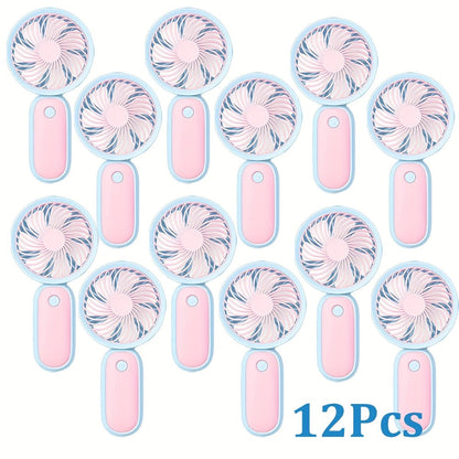 Mini Handheld Fan Bulk 12 Pack | Portable Neck & Wrist Personal Fan, USB Rechargeable, Lightweight Cute Design for Wedding Favors, Festival Party, Travel, Camping & Office Giveaways – Type A & B